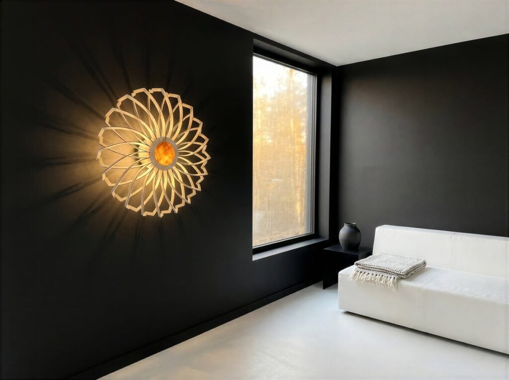 Applique murale en bois floral, fabrication artisanale en France, salon
