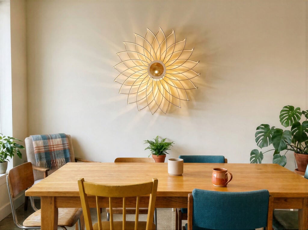 Applique murale en bois, artisanale et made in france, dans un salon