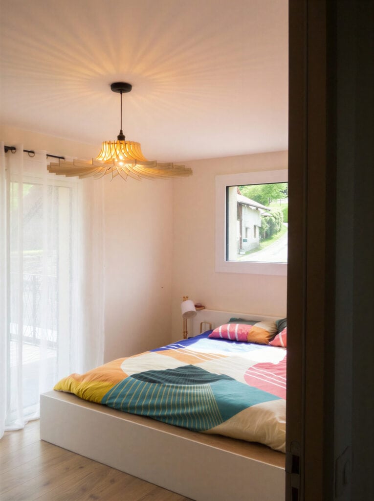 Suspension en bois Gaston le chardon éclairant une chambre lumineuse près d'une fenêtre